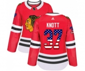 Women Adidas Chicago Blackhawks #37 Graham Knott Authentic Red USA Flag Fashion NHL Jersey