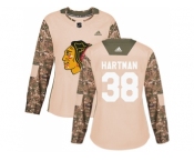Women Adidas Chicago Blackhawks #38 Ryan Hartman Camo Authentic 2017 Veterans Day Stitched NHL Jersey