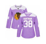 Women Adidas Chicago Blackhawks #38 Ryan Hartman Purple Authentic Fights Cancer Stitched NHL Jersey