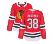 Women Adidas Chicago Blackhawks #38 Ryan Hartman Red Home Authentic Stitched NHL Jersey