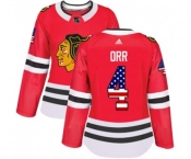 Women Adidas Chicago Blackhawks #4 Bobby Orr Authentic Red USA Flag Fashion NHL Jersey
