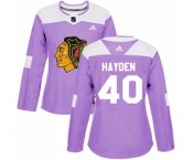 Women Adidas Chicago Blackhawks #40 John Hayden Authentic Purple Fights Cancer Practice NHL Jersey