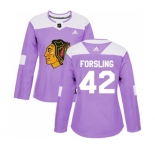 Women Adidas Chicago Blackhawks #42 Gustav Forsling Authentic Purple Fights Cancer Practice NHL Jersey