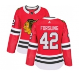 Women Adidas Chicago Blackhawks #42 Gustav Forsling Authentic Red Home NHL Jersey