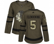 Women Adidas Chicago Blackhawks #5 Adam Clendening Authentic Green Salute to Service NHL Jersey