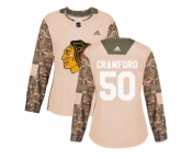 Women Adidas Chicago Blackhawks #50 Corey Crawford Camo Authentic 2017 Veterans Day Stitched NHL Jersey