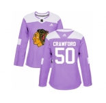 Women Adidas Chicago Blackhawks #50 Corey Crawford Purple Authentic Fights Cancer Stitched NHL Jersey