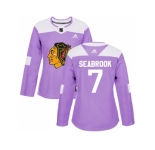 Women Adidas Chicago Blackhawks #7 Brent Seabrook Purple Authentic Fights Cancer Stitched NHL Jersey