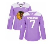 Women Adidas Chicago Blackhawks #7 Brent Seabrook Purple Authentic Fights Cancer Stitched NHL Jersey