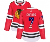 Women Adidas Chicago Blackhawks #7 Chris Chelios Authentic Red USA Flag Fashion NHL Jersey