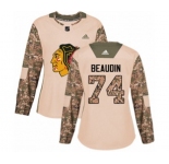Women Adidas Chicago Blackhawks #74 Nicolas Beaudin Authentic Camo Veterans Day Practice NHL Jersey