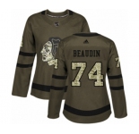Women Adidas Chicago Blackhawks #74 Nicolas Beaudin Authentic Green Salute to Service NHL Jersey