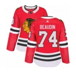 Women Adidas Chicago Blackhawks #74 Nicolas Beaudin Authentic Red Home NHL Jersey