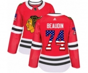 Women Adidas Chicago Blackhawks #74 Nicolas Beaudin Authentic Red USA Flag Fashion NHL Jersey