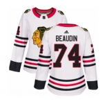 Women Adidas Chicago Blackhawks #74 Nicolas Beaudin Authentic White Away NHL Jersey