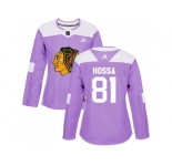 Women Adidas Chicago Blackhawks #81 Marian Hossa Purple Authentic Fights Cancer Stitched NHL Jersey