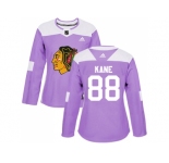 Women Adidas Chicago Blackhawks #88 Patrick Kane Purple Authentic Fights Cancer Stitched NHL Jersey