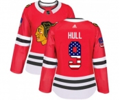 Women Adidas Chicago Blackhawks #9 Bobby Hull Authentic Red USA Flag Fashion NHL Jersey
