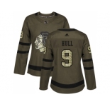 Women Adidas Chicago Blackhawks #9 Bobby Hull Green Salute to Service Stitched NHL Jersey