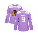 Women Adidas Chicago Blackhawks #9 Bobby Hull Purple Authentic Fights Cancer Stitched NHL Jersey