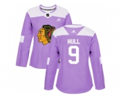 Women Adidas Chicago Blackhawks #9 Bobby Hull Purple Authentic Fights Cancer Stitched NHL Jersey