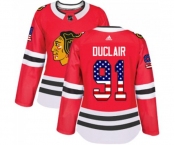 Women Adidas Chicago Blackhawks #91 Anthony Duclair Authentic Red USA Flag Fashion NHL Jersey