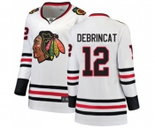 Women Chicago Blackhawks #12 Alex DeBrincat Authentic White Away Fanatics Branded Breakaway NHL Jersey