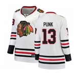 Women Chicago Blackhawks #13 CM Punk Authentic White Away Fanatics Branded Breakaway NHL Jersey