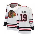 Women Chicago Blackhawks #19 Jonathan Toews Authentic White Away Fanatics Branded Breakaway NHL Jersey