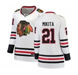 Women Chicago Blackhawks #21 Stan Mikita Authentic White Away Fanatics Branded Breakaway NHL Jersey