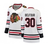 Women Chicago Blackhawks #30 ED Belfour Authentic White Away Fanatics Branded Breakaway NHL Jersey