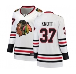 Women Chicago Blackhawks #37 Graham Knott Authentic White Away Fanatics Branded Breakaway NHL Jersey