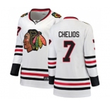 Women Chicago Blackhawks #7 Chris Chelios Authentic White Away Fanatics Branded Breakaway NHL Jersey