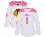 Women's Adidas Chicago Blackhawks #1 Glenn Hall Authentic White Pink Fashion NHL Jersey