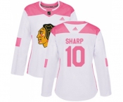 Women's Adidas Chicago Blackhawks #10 Patrick Sharp Authentic White Pink Fashion NHL Jersey