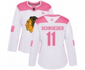 Women's Adidas Chicago Blackhawks #11 Jordan Schroeder Authentic White Pink Fashion NHL Jersey