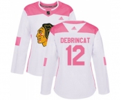 Women's Adidas Chicago Blackhawks #12 Alex DeBrincat Authentic White Pink Fashion NHL Jersey