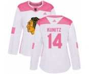 Women's Adidas Chicago Blackhawks #14 Chris Kunitz Authentic White Pink Fashion NHL Jersey