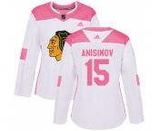 Women's Adidas Chicago Blackhawks #15 Artem Anisimov Authentic White Pink Fashion NHL Jersey