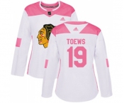 Women's Adidas Chicago Blackhawks #19 Jonathan Toews Authentic White Pink Fashion NHL Jersey