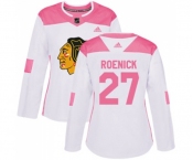 Women's Adidas Chicago Blackhawks #27 Jeremy Roenick Authentic White Pink Fashion NHL Jersey