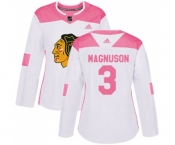 Women's Adidas Chicago Blackhawks #3 Keith Magnuson Authentic White Pink Fashion NHL Jersey