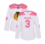 Women's Adidas Chicago Blackhawks #3 Pierre Pilote Authentic White Pink Fashion NHL Jersey