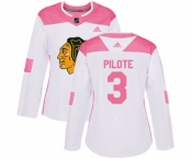 Women's Adidas Chicago Blackhawks #3 Pierre Pilote Authentic White Pink Fashion NHL Jersey