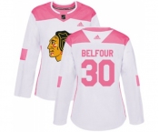 Women's Adidas Chicago Blackhawks #30 ED Belfour Authentic White Pink Fashion NHL Jersey