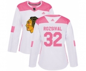 Women's Adidas Chicago Blackhawks #32 Michal Rozsival Authentic White Pink Fashion NHL Jersey