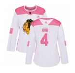 Women's Adidas Chicago Blackhawks #4 Bobby Orr Authentic White Pink Fashion NHL Jersey
