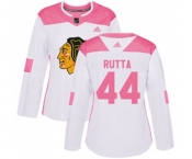 Women's Adidas Chicago Blackhawks #44 Jan Rutta Authentic White Pink Fashion NHL Jersey
