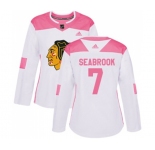 Women's Adidas Chicago Blackhawks #7 Brent Seabrook Authentic White Pink Fashion NHL Jersey