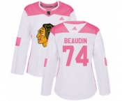 Women's Adidas Chicago Blackhawks #74 Nicolas Beaudin Authentic White Pink Fashion NHL Jersey